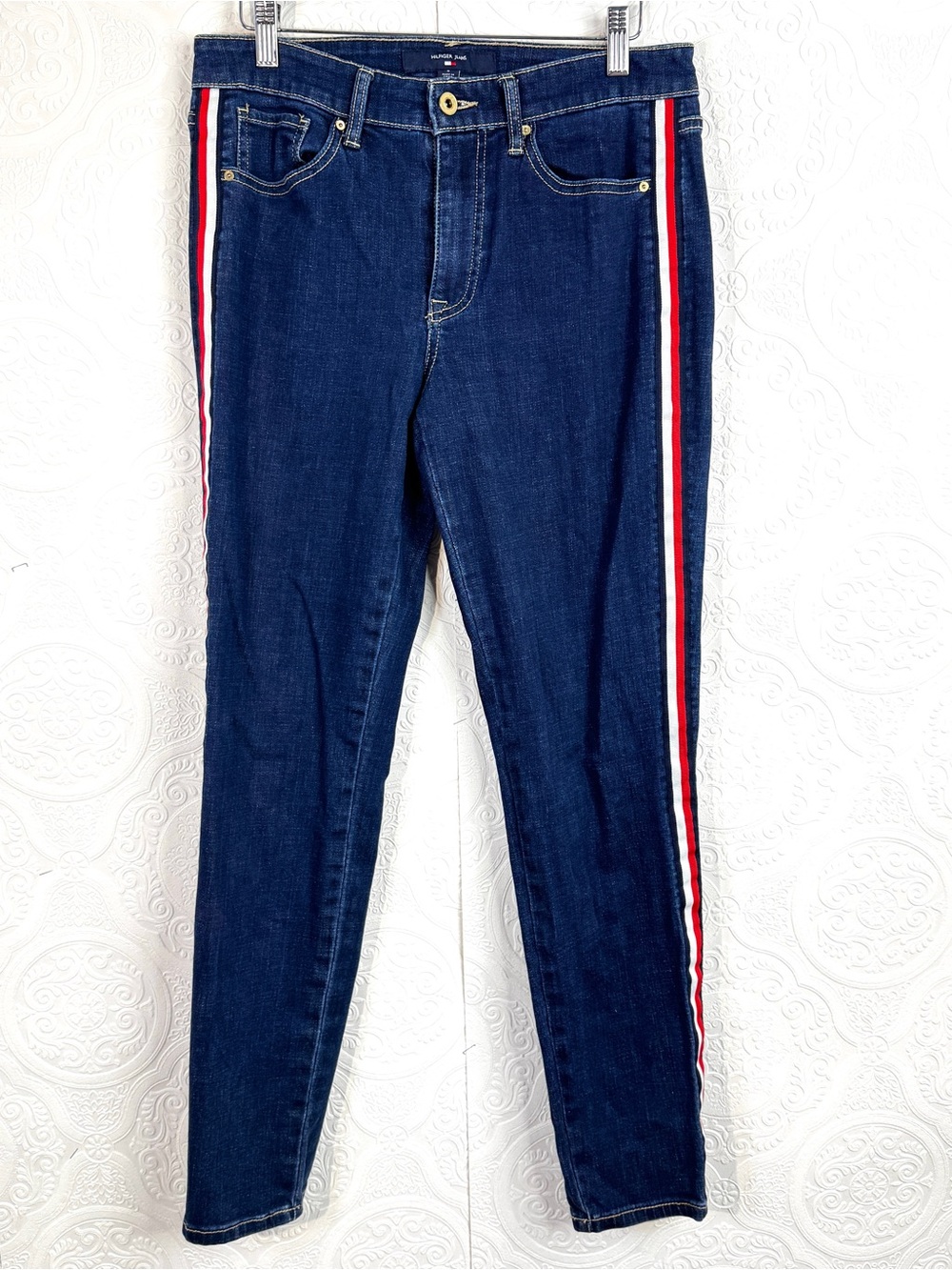 Vintage Tommy Hilfiger Tommy Girl Jeans Women's size 6 Dark Wash Stripes Sides
